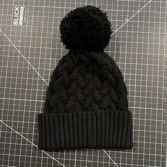 rag & bone - Aran Cable Knit Beanie w/ Pom One Size - Black